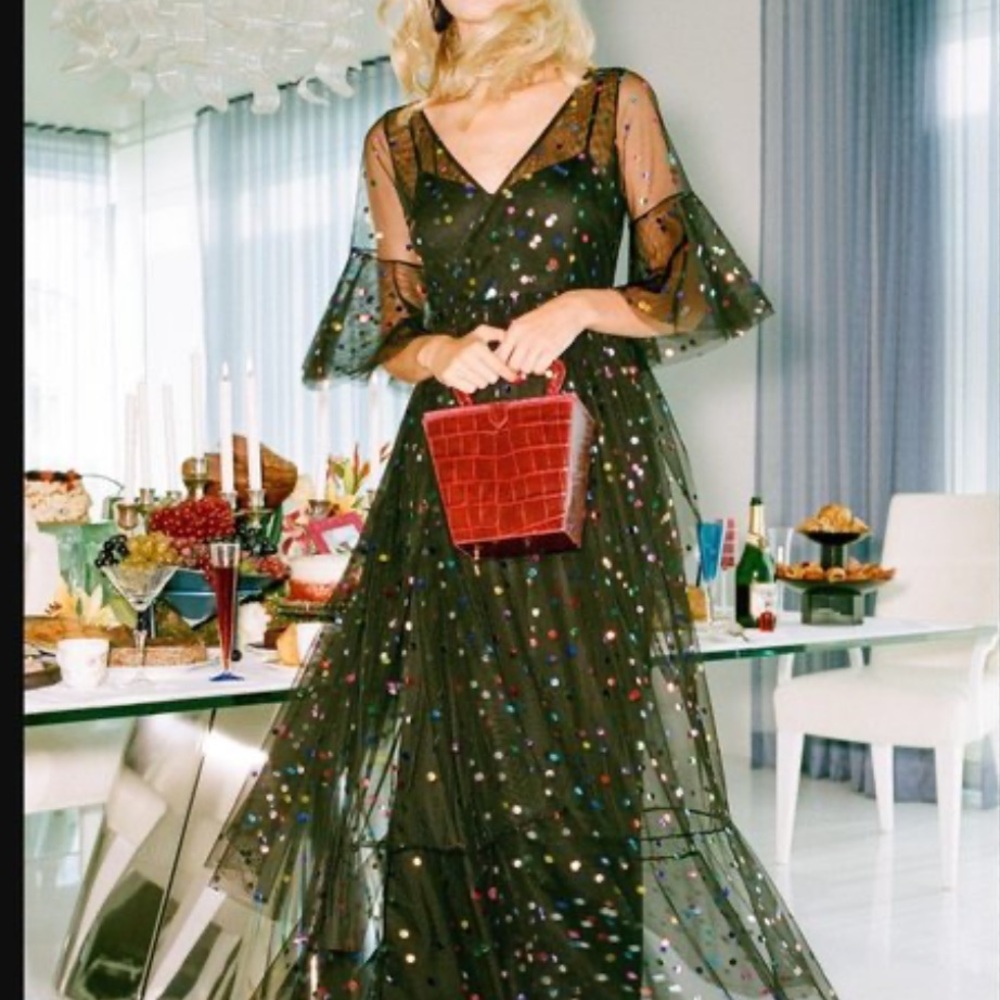 STAUD Townhouse Tulle Rainbow Dot Sequins Dress